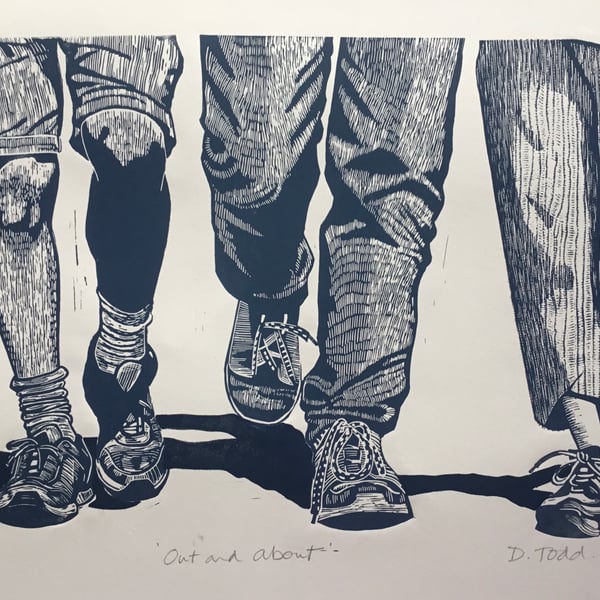 'Out and About' Linocut Print