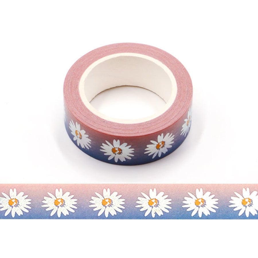 Pink Purple Daisy Washi Tape Holographic Silver Foil Daisies Decorative Masking 