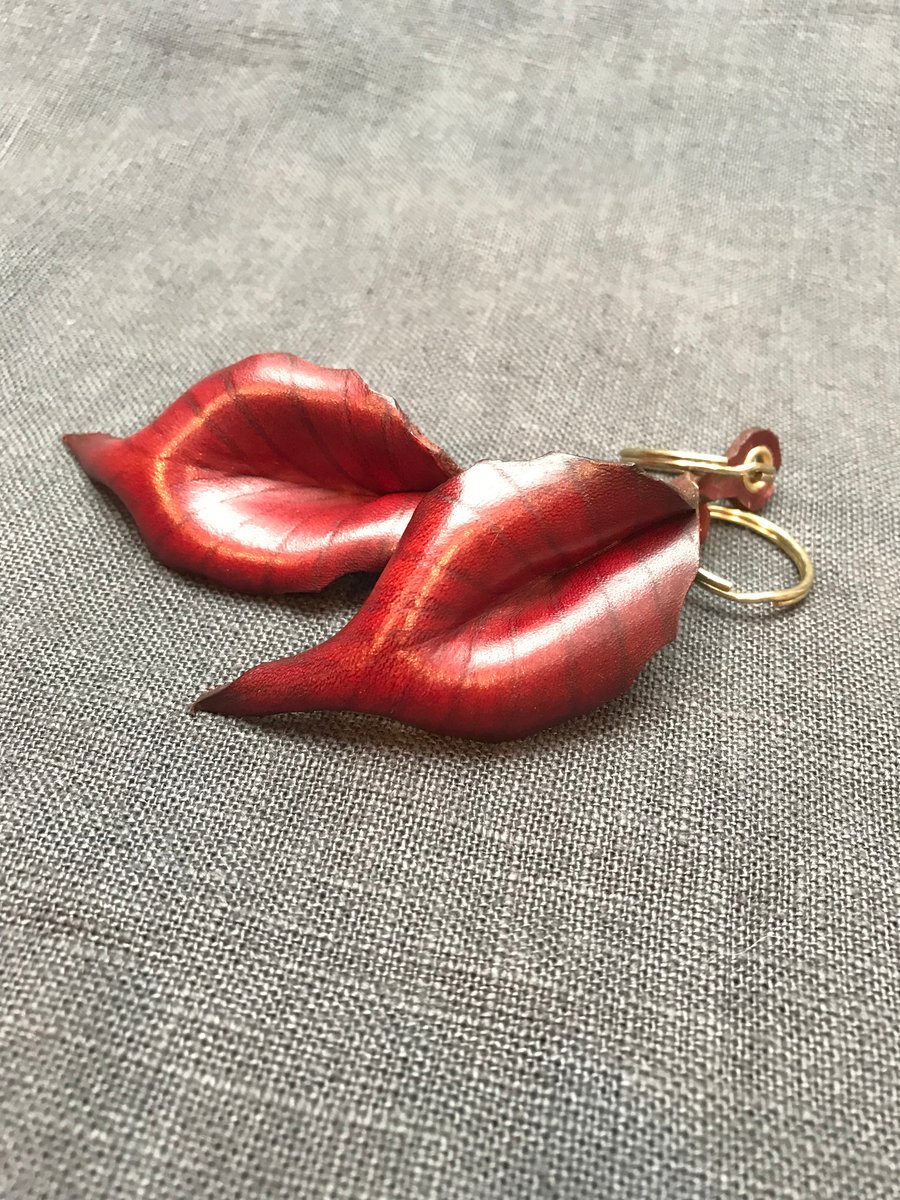 Leather leaf keyring Copper Beech