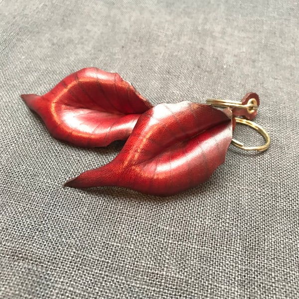 Leather leaf keyring Copper Beech