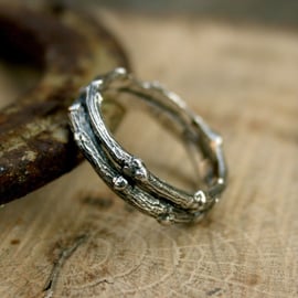 Handmade Chunky Silver Double Twig Ring