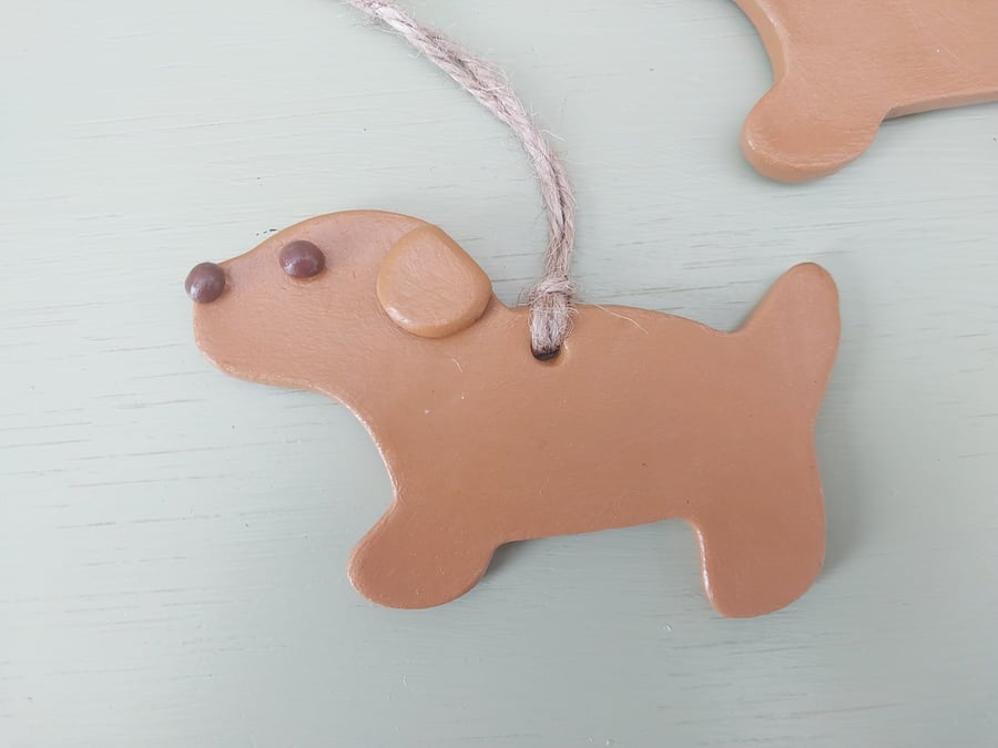 Handmade Clay Dog Ornament – Rustic Hanging Decor
