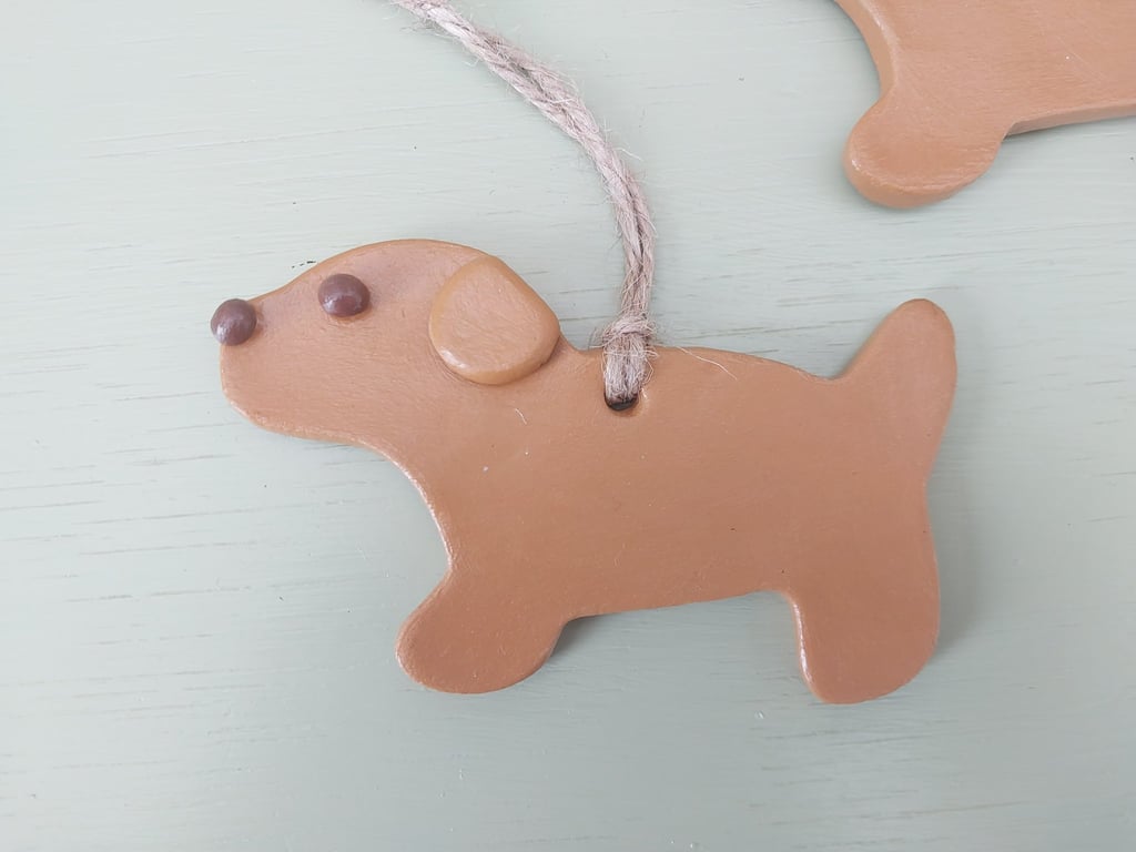 Handmade Clay Dog Ornament – Rustic Hanging Decor