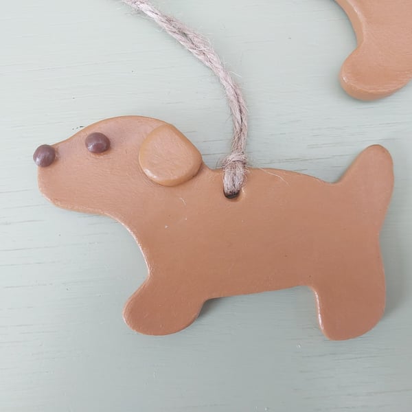 Handmade Clay Dog Ornament – Rustic Hanging Decor