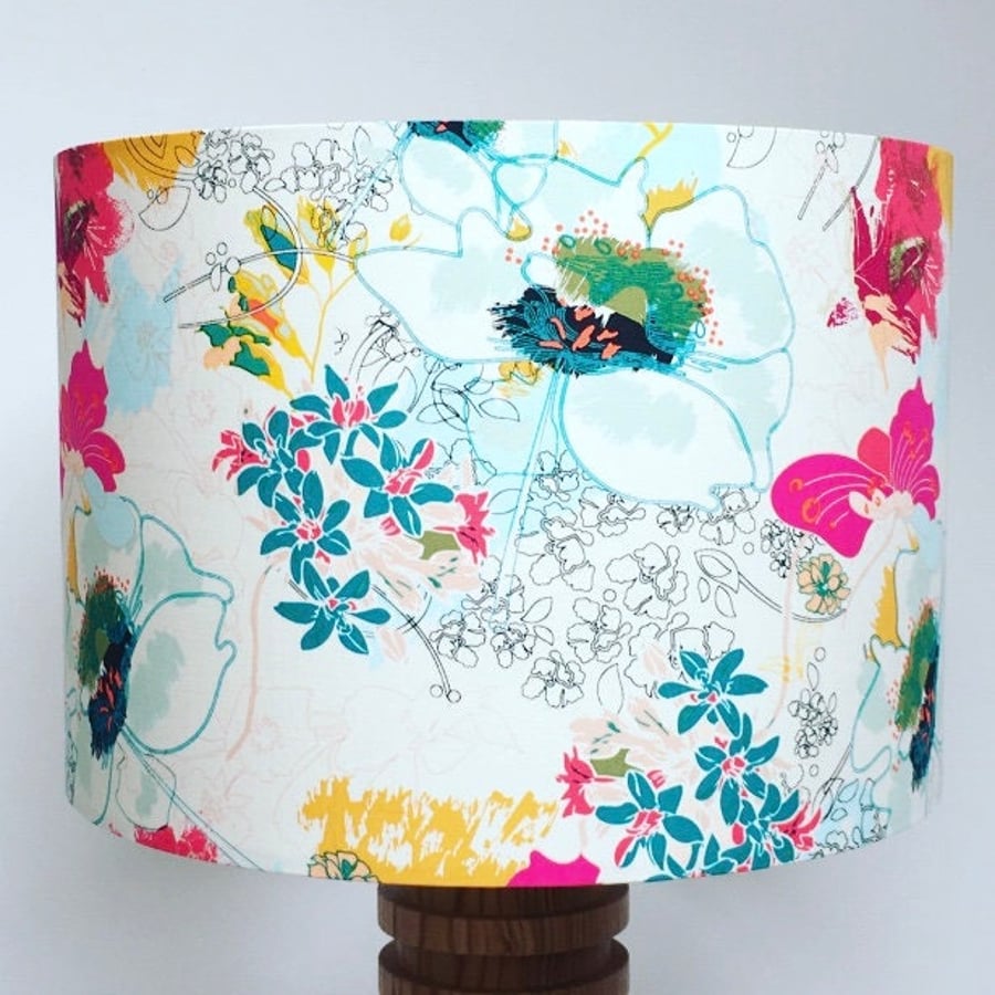 Handmade bright floral fabric drum lampshade