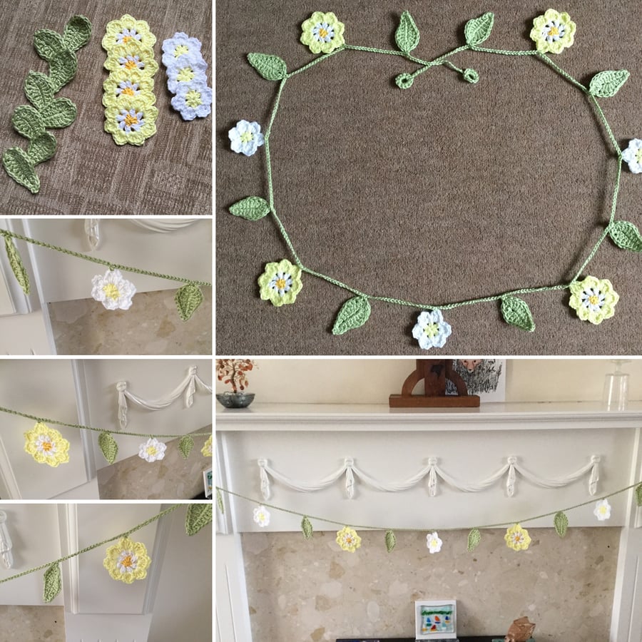 Crochet Flower Garland in Yellow and White