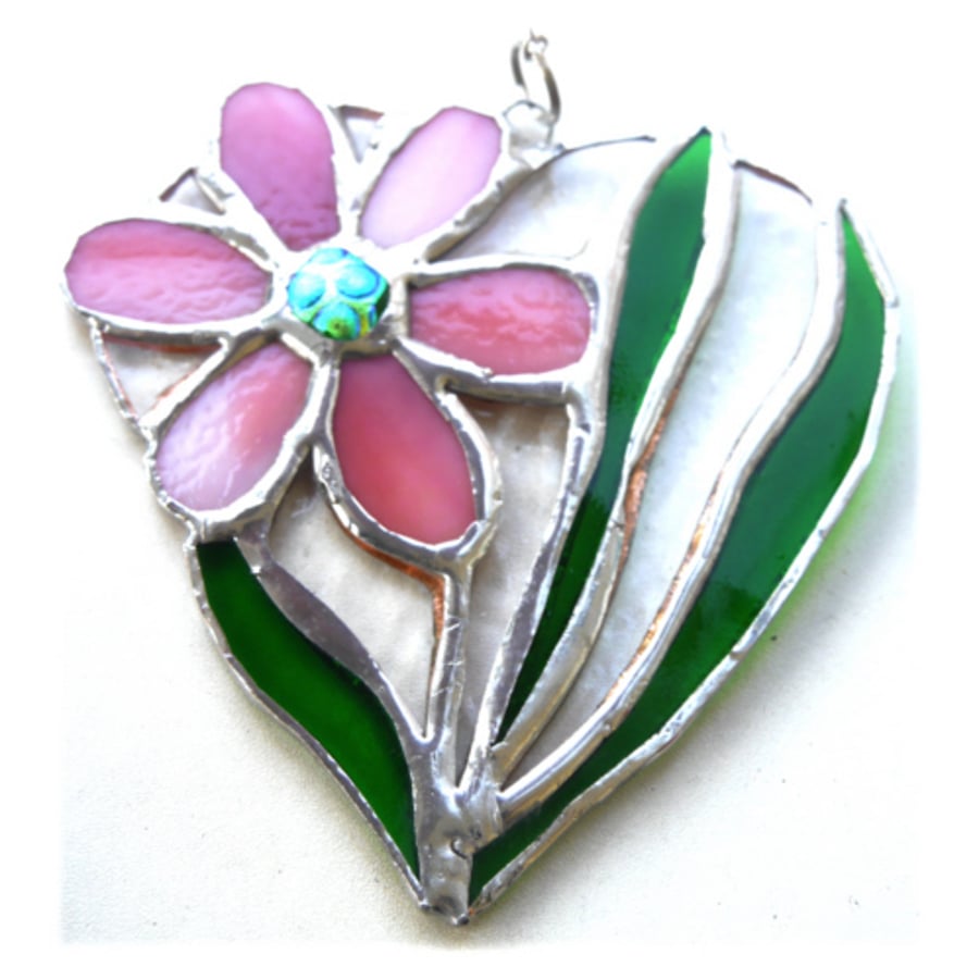 SoLD Daisy Heart Suncatcher Stained Glass Flower Pink 013