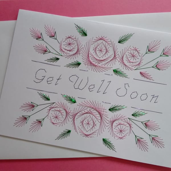 Hand Embroidered Get Well Soon Card.