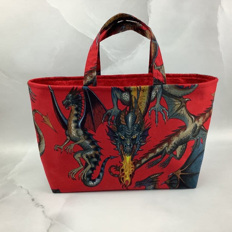 Dragons tote bag, Gothic shopper, handmade in Sussex