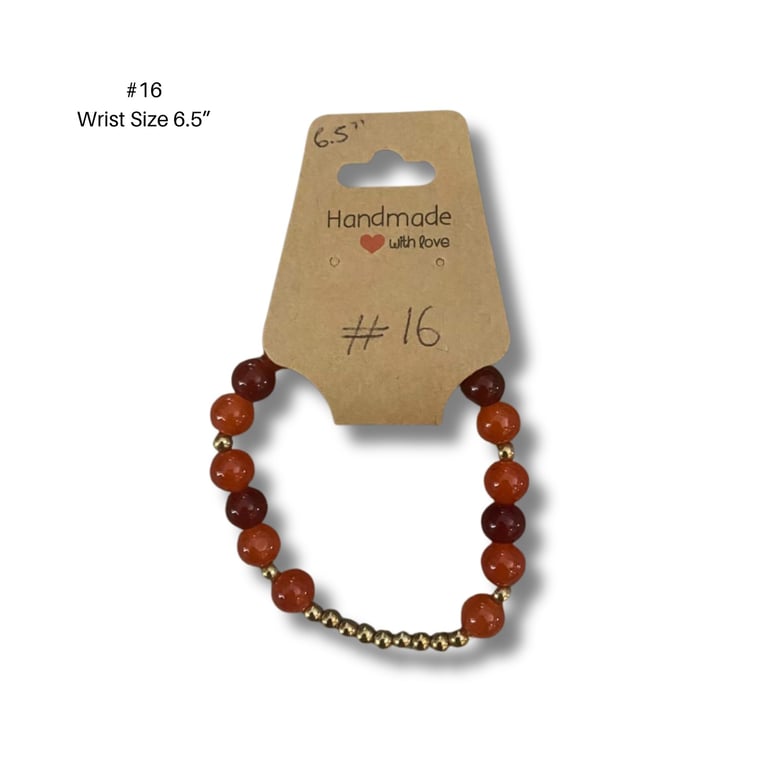 Bracelet 16 – Handmade Brown & Orange Bracelet 6.5” Gemstone-Style Beads 