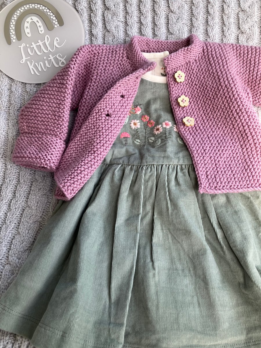 Hand knitted ‘Lilly’ Baby Girl’s Cardigan (3-6 months)