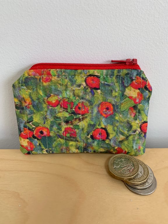 Klimt Field Of Poppies Fabric Quilted Mini Purse