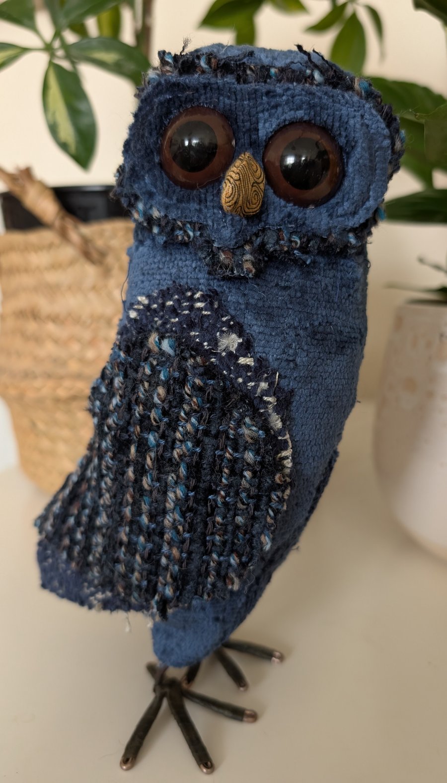 Owl inspired soft sculpture ornament 