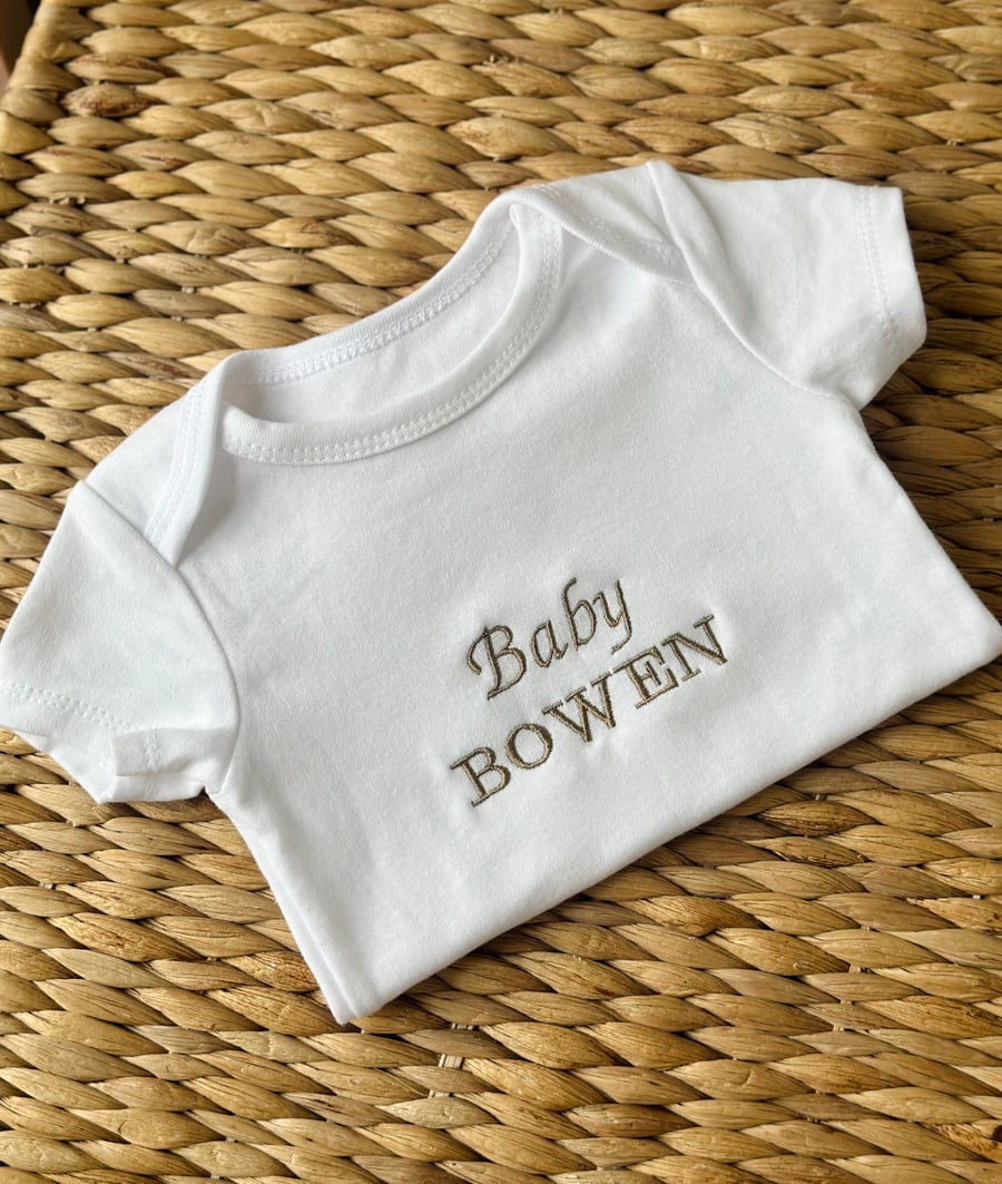 Personalised embroidered baby grow 
