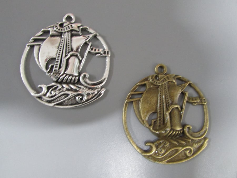 Large Ship Jewellery making charm pendant