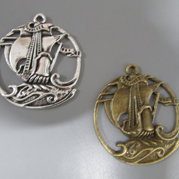 Large Ship Jewellery making charm pendant