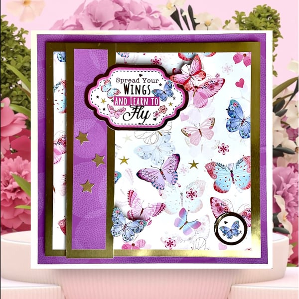Card. Luxury colourful butterfly card for a special occasion such as a birthday.