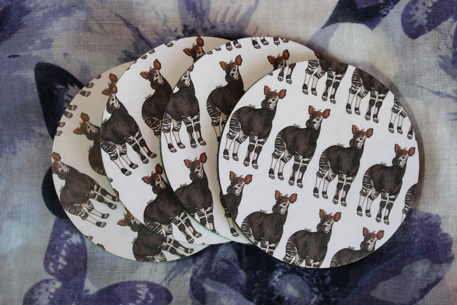 SALE ITEM - Okapi Pattern Handmade Wooden Round Drinks Coaster
