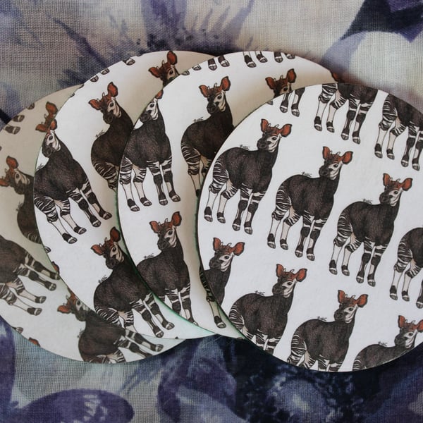 SALE ITEM - Okapi Pattern Handmade Wooden Round Drinks Coaster