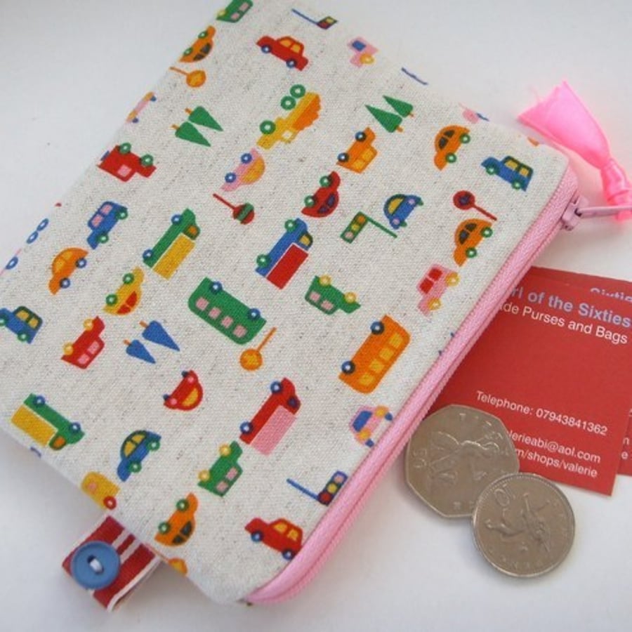 ONE DAY SALE Little Cars and Buses Coin Purse