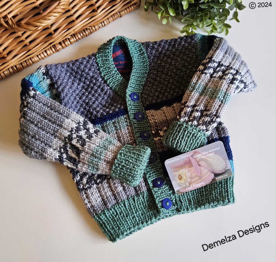 Designer Luxury Baby Boy's Hand Knitted Cardigan  9 -18 Months Size