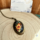 Embroidery necklace, Hand embroidered, floral necklace, antique bronze, oval 