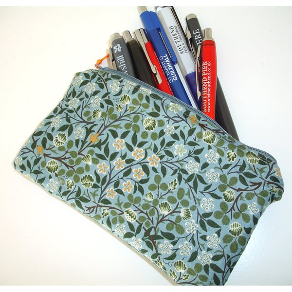 William Morris Pencil Case With Zip Clover Grey and Orange