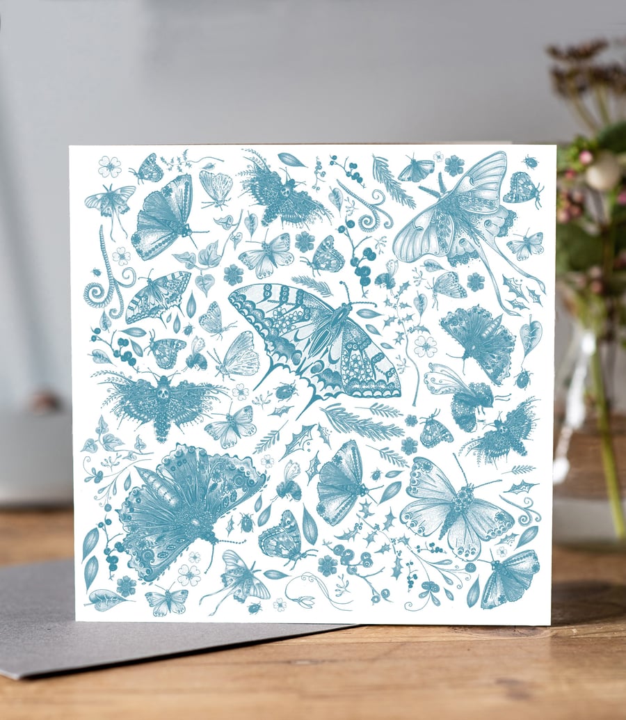 Beautiful China Blue Butterflies Greeting card