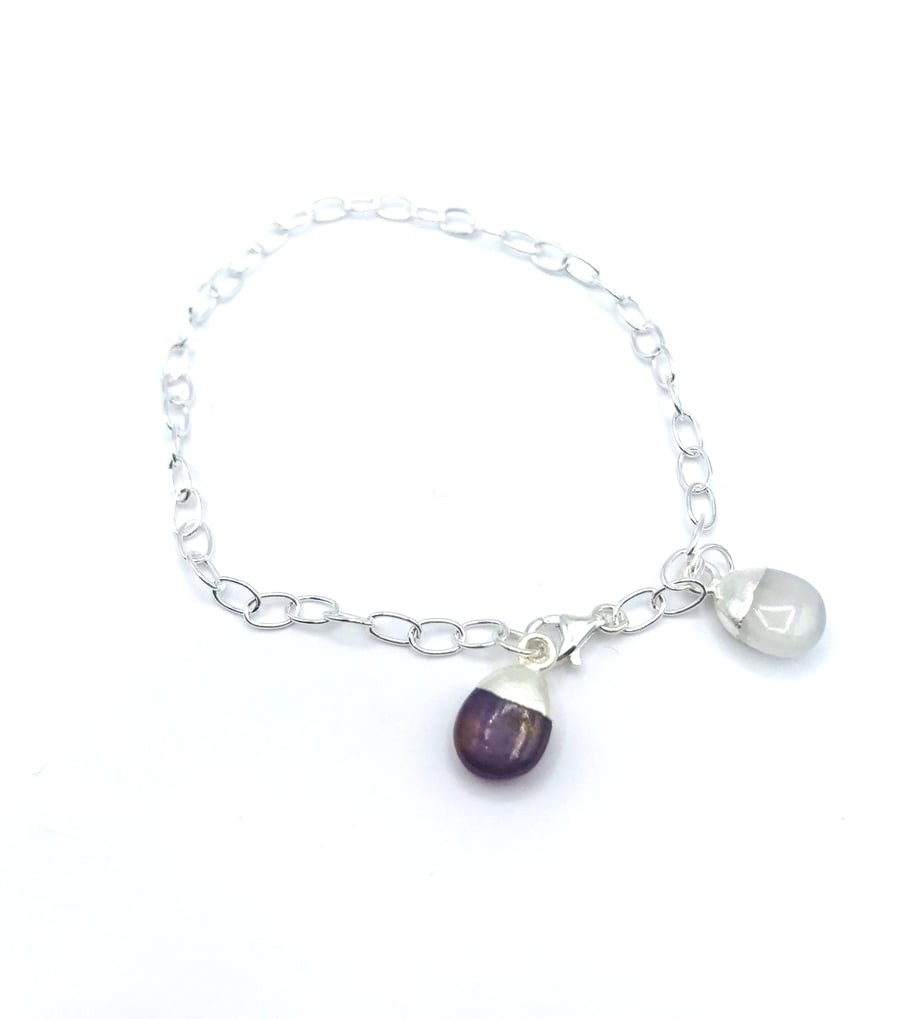 Birthstone Charm Bracelet - Sterling Silver - 2 charms
