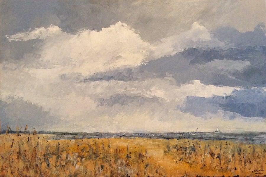 Through the dunes - acrylic on canvas. Painting of coast. Sea.