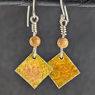 Sterling silver patterned enamelled earrings in autumn colours