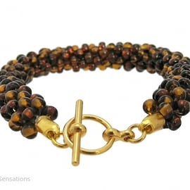 Golden Brown Dark Topaz Colour Seed Bead Kumihimo Fashion Bracelet