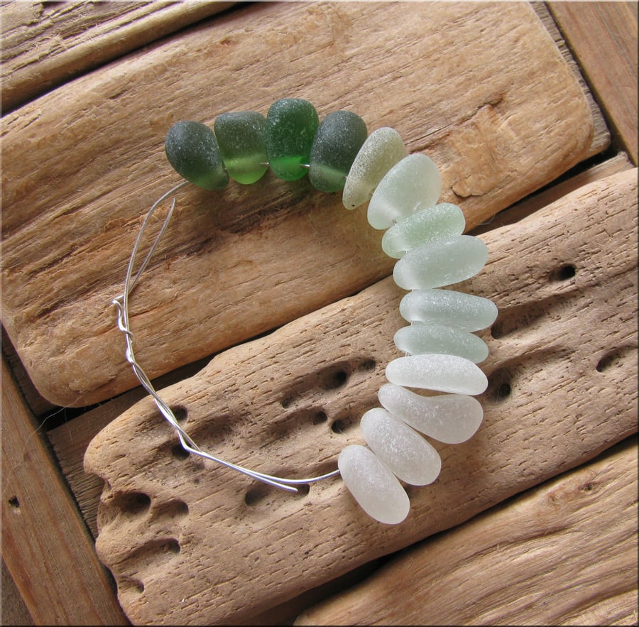 14 Natural sea glass beads, top drilled, chunkies , supplies (37)