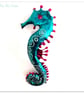 Handmade Metal Seahorse Wall Art, Turquoise and Bordeaux pink