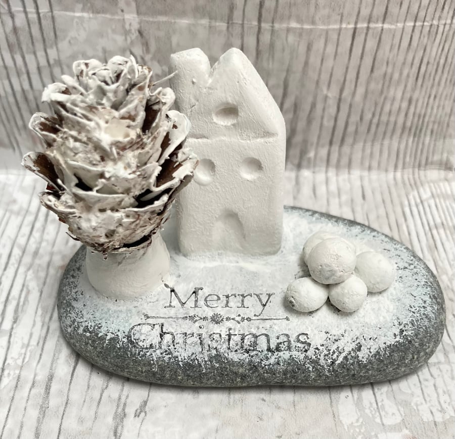 Min Clay House Winter Scene Christmas Ornament Festive Decoration Handmade