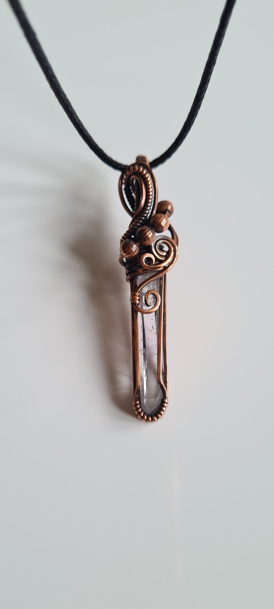 Natural Brandberg Crystal & Copper Necklace Pendant Gift Jewellery Jewelry 