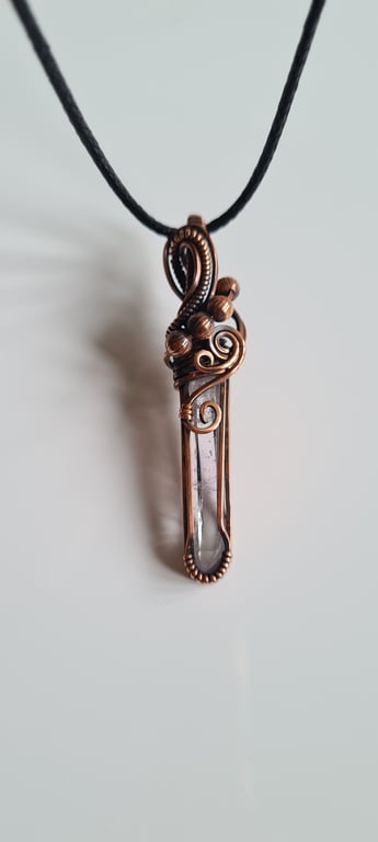 Natural Brandberg Crystal & Copper Necklace Pendant Gift Jewellery Jewelry 
