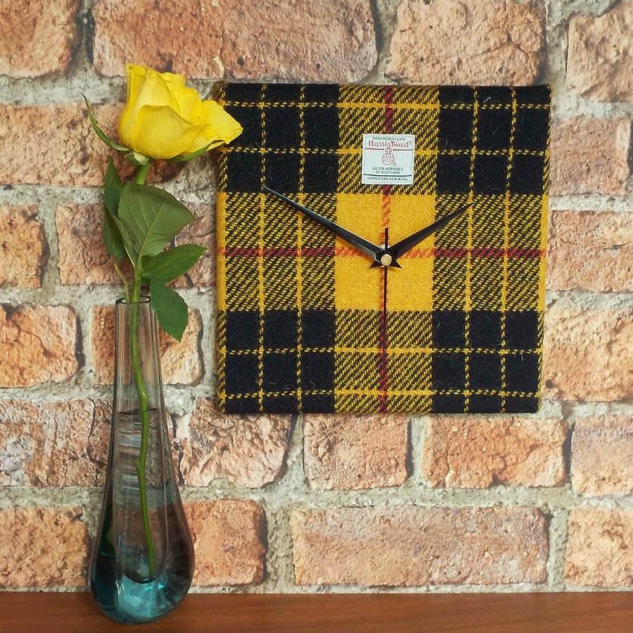 MacLeod tartan Harris Tweed square clock wool fabric black and yellow