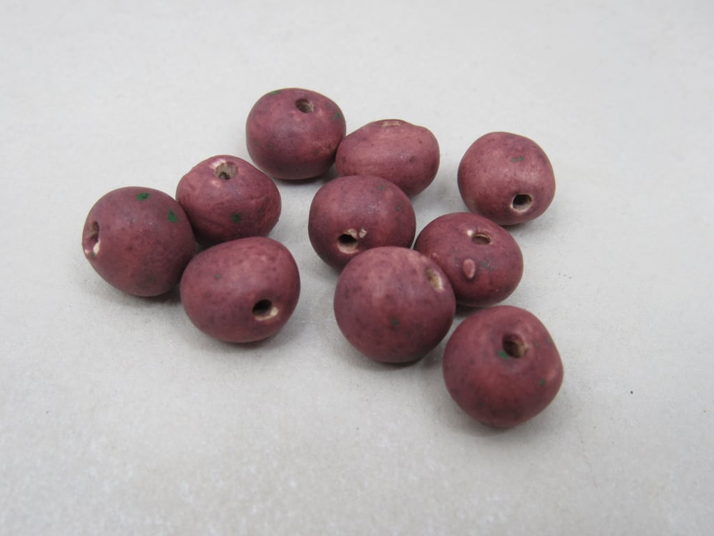10 Small Damson Purple Glazed Clay Beads