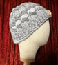 Grey and White Chunky Cosy Swirly Patterned Crocheted Hat  - Image 3