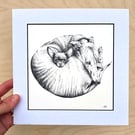 Original Whippet & Chihuahua Ink Sketch - 'Best Friends' - 23 x 23 cm Mounted