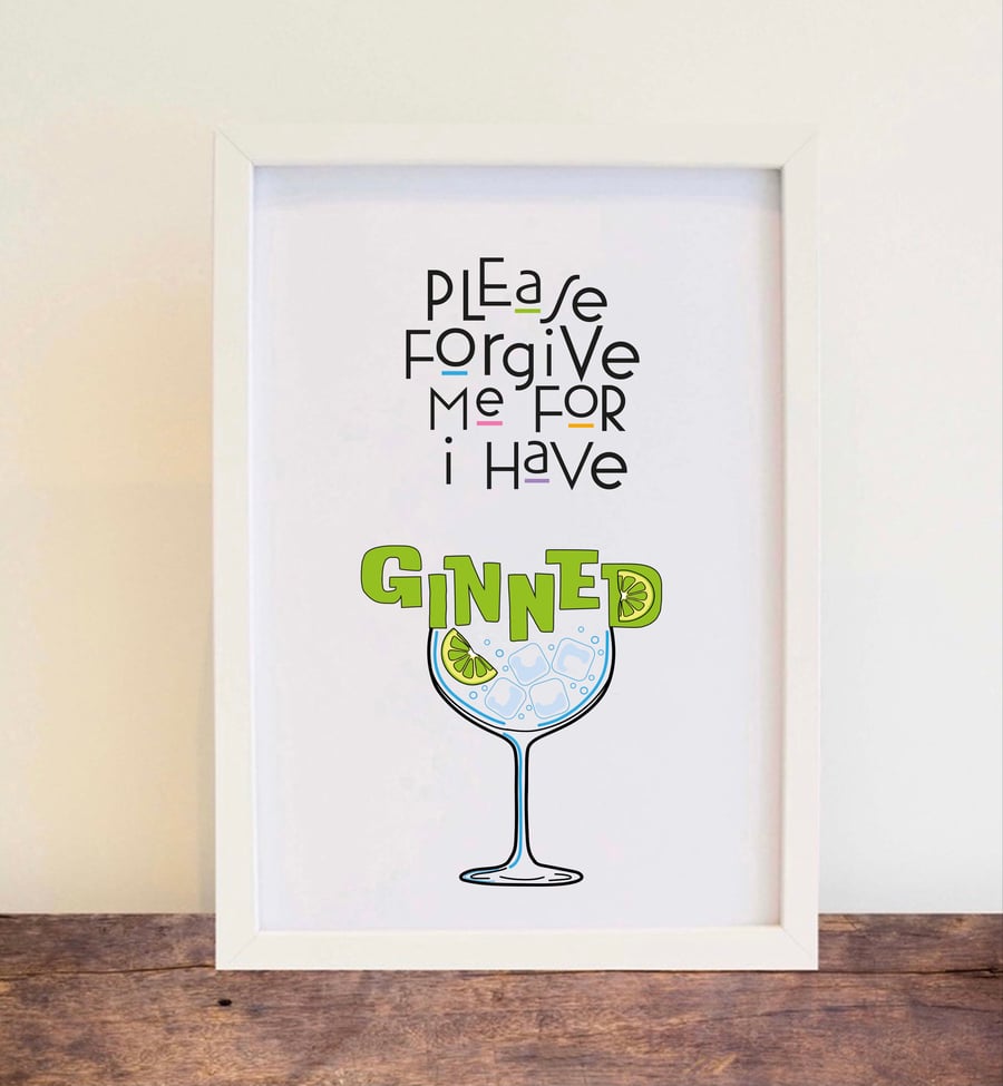 Gin Print - fun wall art, home decor. Free postage