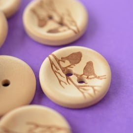 Natural Wooden Birds on a Branch Buttons One Button 20mm (BRD2)