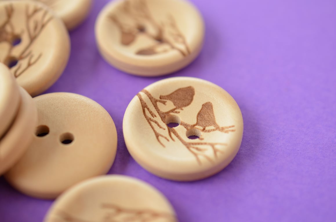 Natural Wooden Birds on a Branch Buttons One Button 20mm (BRD2)