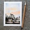 City Skyline. Handpainted Blank Card. Keepsake Gift