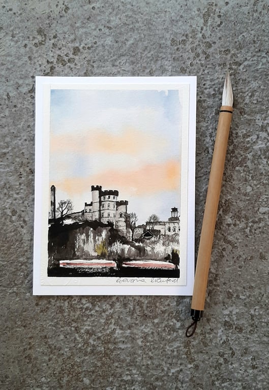 City Skyline. Handpainted Blank Card. Keepsake Gift