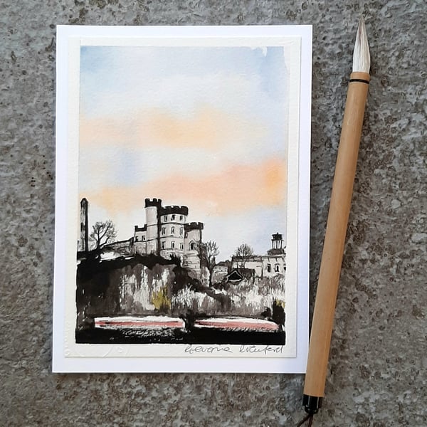City Skyline. Handpainted Blank Card. Keepsake Gift