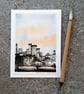 City Skyline. Handpainted Blank Card. Keepsake Gift