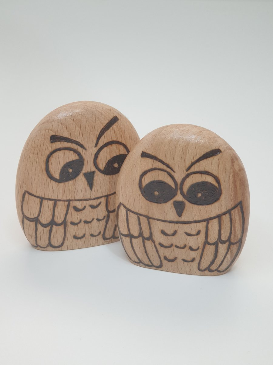 Owl ornaments, gift for an owl lover, wooden anniversary gift idea