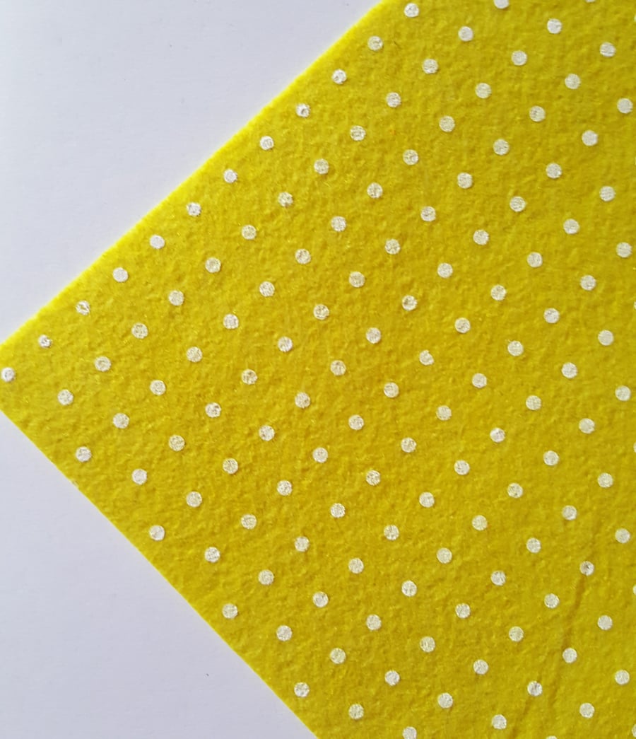 1 x Printed Felt Square - 12" x 12" - Polka Dot - Bright Yellow 